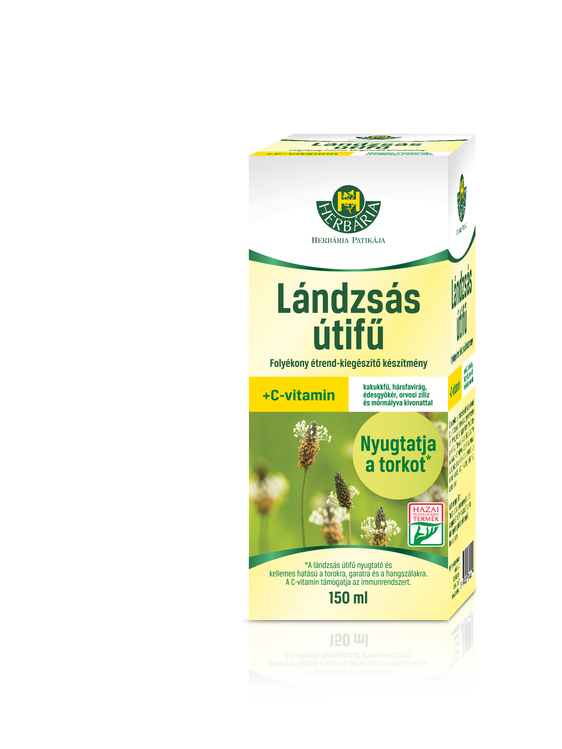 Lándzsás útifű folyékony étrend-kiegészítő  készítmény + C vitamin, kakukkfű, hársfavirág, édesgyökér, orvosi ziliz és mórmályvakivonattal 150ml